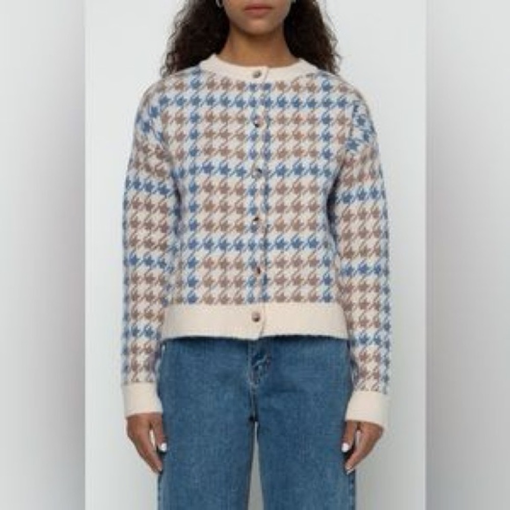 OAK + FORT Women's S Houndstooth Cardigan Button Front Grampacore Cottagecore
